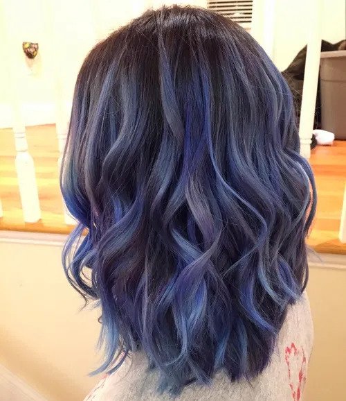 رنگ موی حلقه های آبی-دودی و بادمجانی