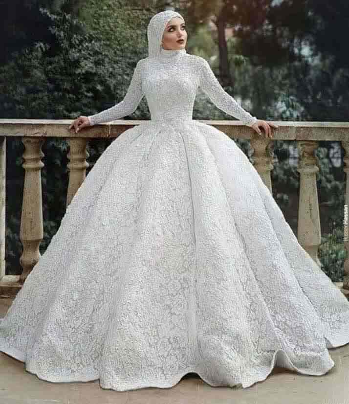لباس عروس آستین بلند با پارچه ژاکارد