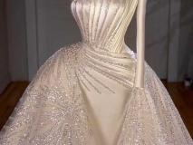 لباس عروس ساتن دو دامنه یقه رومی