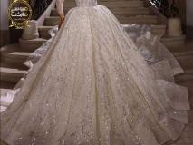 لباس عروس تمام شاین یقه خشت آستین دار