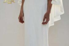 تصویر بند انگشتی لباس عروس راسته آف شولدر در مزون لباس عروس دیبا