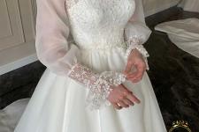 تصویر بند انگشتی لباس عروس دامن تمام دانتل 